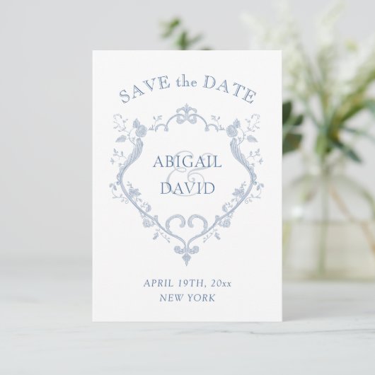 Roses Blue Crest Wedding Save The Date (Staand voorkant)