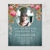 Roses Blue Green Barn Wood Birthday (Voorkant)