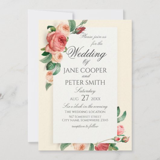 Roses bouquet floral Wedding Invitation Kaart (Voorkant)