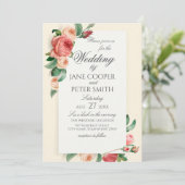 Roses bouquet floral Wedding Invitation Kaart (Staand voorkant)