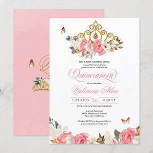 Roses Butterflies Quinceanera Gold Tiara Kaart