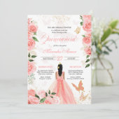 Roses Butterfly Mariposa Quinceanera Invitati Kaart (Staand voorkant)