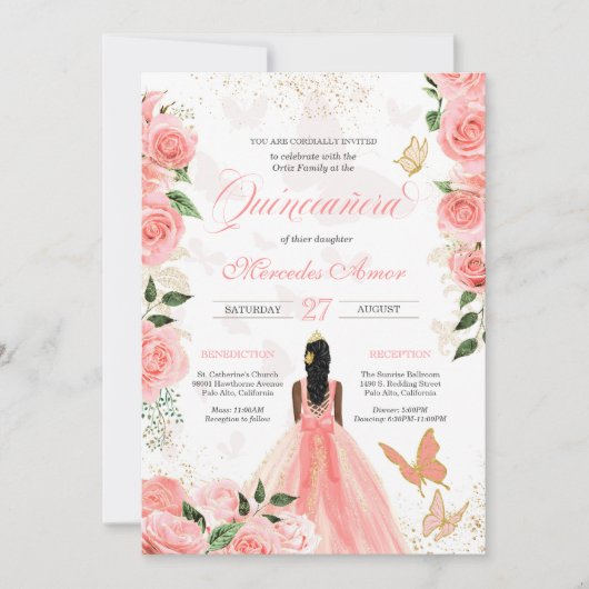 Roses Butterfly Mariposa Quinceanera Kaart (Voorkant)