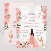 Roses Butterfly Mariposa Quinceanera Kaart (Voorkant / Achterkant)