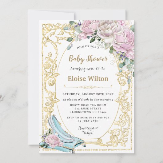  Roses Cinderella Princess Baby shower Kaart (Voorkant)