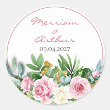 Roses Classic Round Wedding Sticker