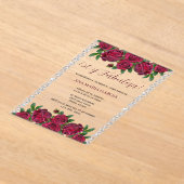 Roses & Diamonds Feminine 50th Birthday Spanish Acryl Uitnodigingen (Laagn)