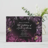 Roses en Skulls Birthday Party, roze Paarse roze r Kaart (Staand voorkant)