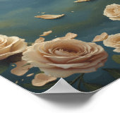  Roses & Floating Petals Teal Blue Oil Painting Poster (Hoek)