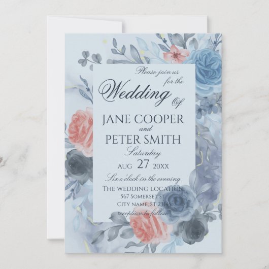 Roses floral arrangement Wedding Invitation Kaart (Voorkant)