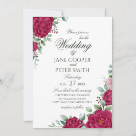 Roses floral Budget Wedding Invitation Kaart