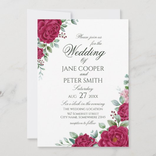 Roses floral Budget Wedding Invitation Kaart (Voorkant)