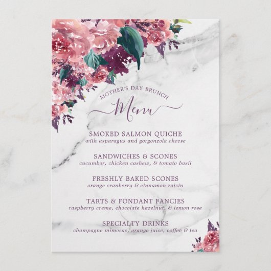 Roses Floral Marble Moederdag Brunch Menu (Voorkant)