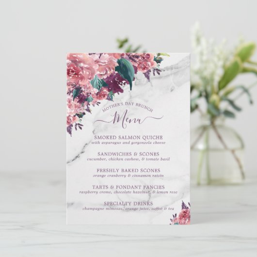 Roses Floral Marble Moederdag Brunch Menu (Staand voorkant)
