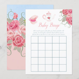 Roses Floral Tea Party Baby shower Baby Bingo Kaart