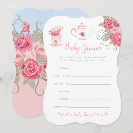Roses Floral Tea Party Baby shower Guesses Kaart (Voorkant / Achterkant)