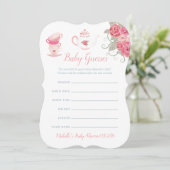 Roses Floral Tea Party Baby shower Guesses Kaart (Staand voorkant)