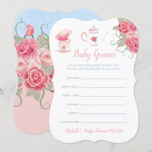 Roses Floral Tea Party Baby shower Guesses Kaart