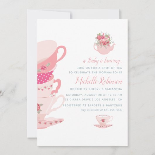 Roses Floral Tea Party Baby shower Uitnodiging (Voorkant)