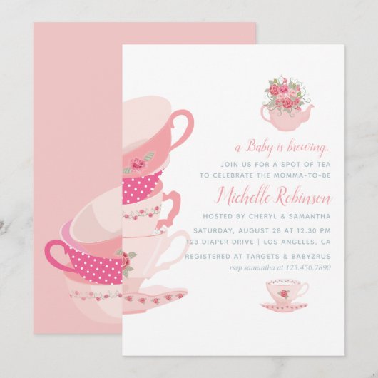 Roses Floral Tea Party Baby shower Uitnodiging (Voorkant / Achterkant)