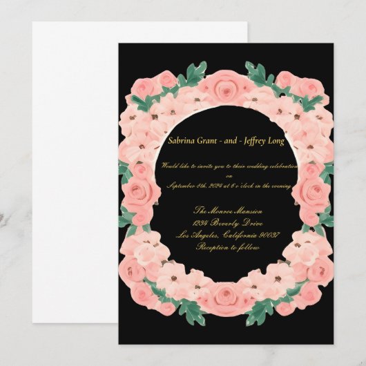 Roses Floral Wedding Kaart (Voorkant / Achterkant)