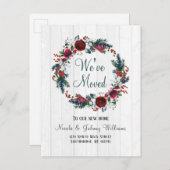 Roses Floral Wreath Moving Rustic Kerstroodrozen Aankondigingskaart (Voorkant / Achterkant)