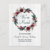 Roses Floral Wreath Moving Rustic Kerstroodrozen Aankondigingskaart (Voorkant)