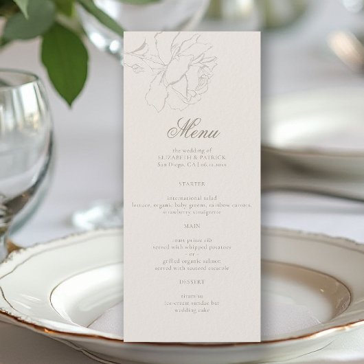 Roses Formal Modern Classic Ecru Elegant Wedding Menu