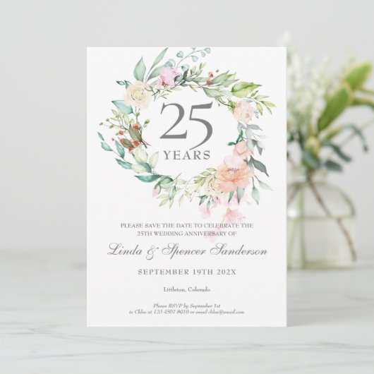 Roses Garland 25ste verjaardag Save the Date Kaart (Staand voorkant)