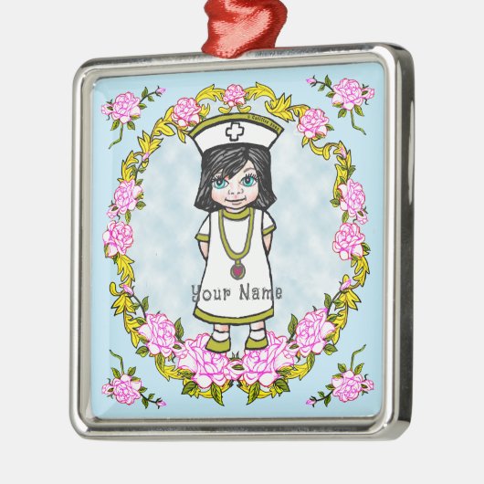 Roses Girl Nurse Ceramic Ornament (Links)
