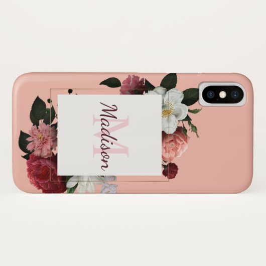 Roses Girly Floral Initiaal Naam Case-Mate iPhone Case (Achterkant (horizontaal))