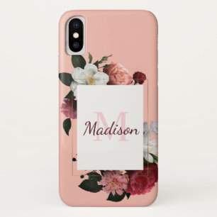 Roses Girly Floral Initiaal Naam Case-Mate iPhone Case