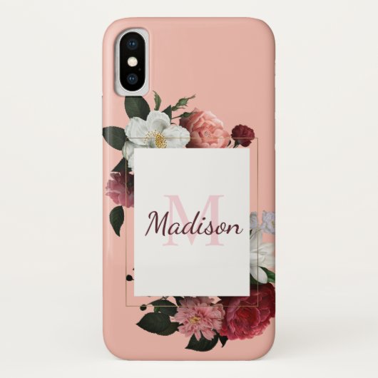  Roses Girly Floral Initiaal Naam Case-Mate iPhone Case (Achterkant)