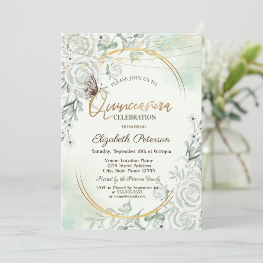 Roses Glitter Butterfly String Lights Green Kaart (Staand voorkant)