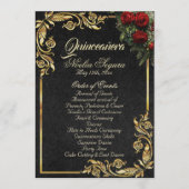 Roses & Gold Leaves - Black Quinceanera Program Programmakaart (Voorkant)