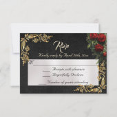 Roses & Gold Leaves - Black RSVP Kaartje (Voorkant)