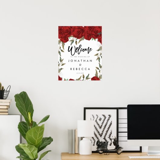 roses greenery bruiloft welkom poster (Thuiskantoor)