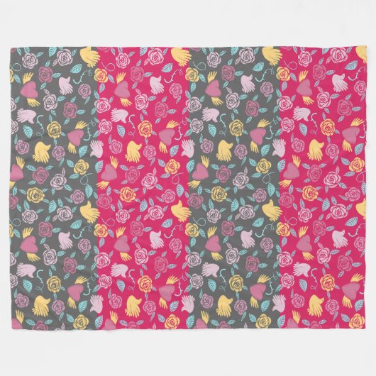 Roses, Hearts, and Hands Pattern Fleece Deken (Voorkant (Horizontaal))