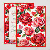 Roses & Hearts Galentine's Night Feest Uitnodiging (Voorkant / Achterkant)
