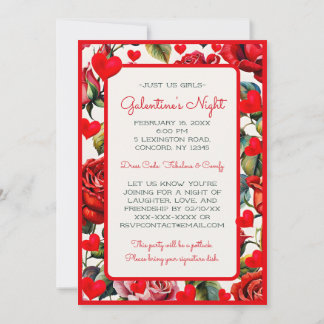Roses & Hearts Galentine's Night Feest Uitnodiging