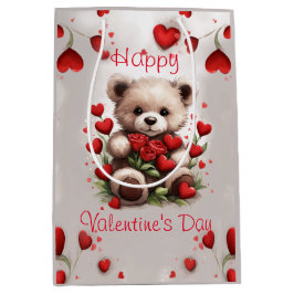 Roses & Hearts Schattige Teddybeer Valentijnsdag Medium Cadeauzakje