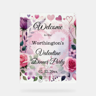 Roses hearts Valentine floral pastel watercolor Acryl Bord