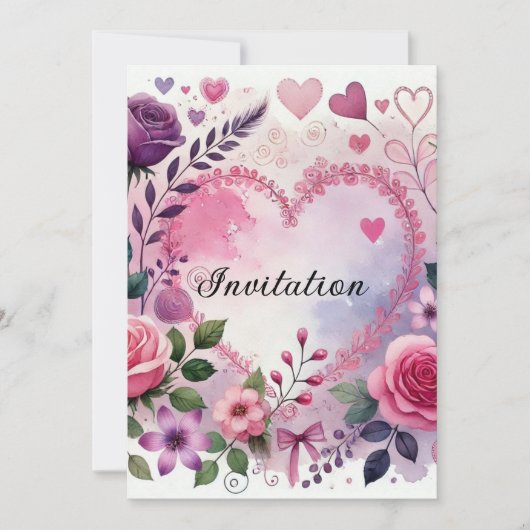 Roses hearts Valentine floral pastel watercolor Kaart (Voorkant)
