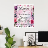 Roses hearts Valentine floral pastel watercolor Poster (Thuiskantoor)