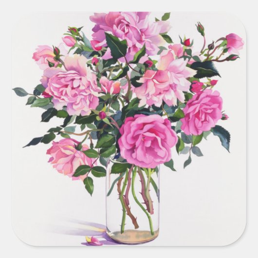 Roses in a Glass Jar Vierkante Sticker (Voorkant)