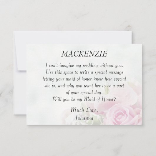 Roses Maid of Honor proposal Kaart (Achterkant)