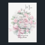 Roses Menu Card<br><div class="desc">This Menu Card template is shown on the basic paper in white with a lovely pink and white rose bouquet print design. Script and standard text are in a black color. Customize the names and menu items by clicking the customize or edit button, use the offered templates to change to...</div>