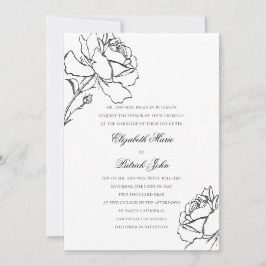 Roses Modern Classic Formal Parents Host Wedding Kaart (Voorkant)