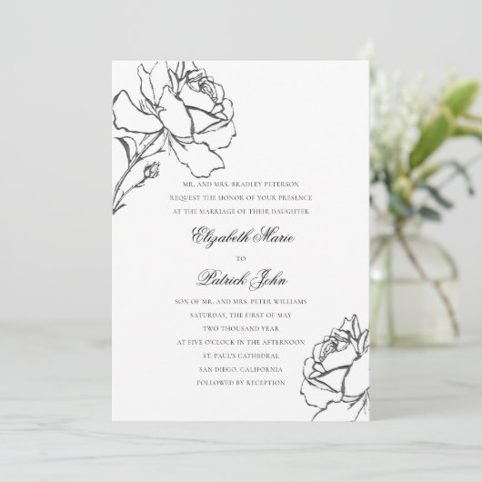 Roses Modern Classic Formal Parents Host Wedding Kaart (Staand voorkant)