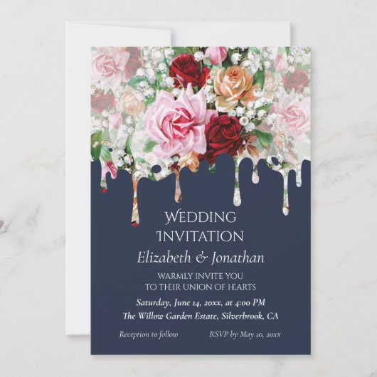 Roses on Blue Customizable Wedding Invitation (Voorkant)